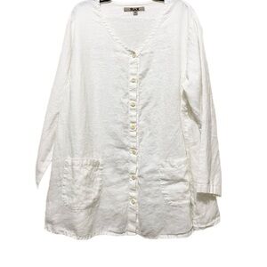 FLAX White Linen Button Front Tunic Top w Pockets Size M | EUC